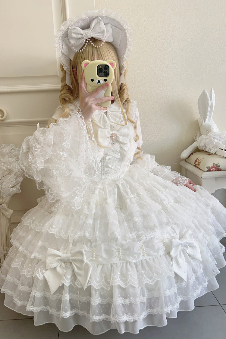 White [Dream Prologue] Doll Multi-Layered Bowknot Lace Sweet Princess Lolita Dress - Product - 8
