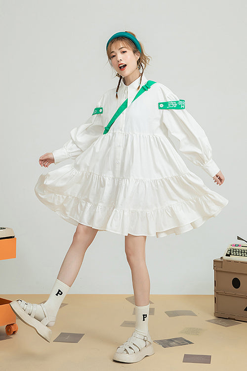 White Doll Collar Puff Sleeve Single Breasted Sweet Lolita OP Dress - Product - 2