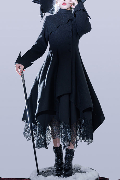 Black Icebreaker Irregular Hem Woolen Ouji Lolita Coat - Black - 1