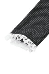 Black/White Striped Ruffled Lace Stand Collar Bow Long Sleeves Lace-Up Women's Gothic Lolita Graduation Dress - Product - 26