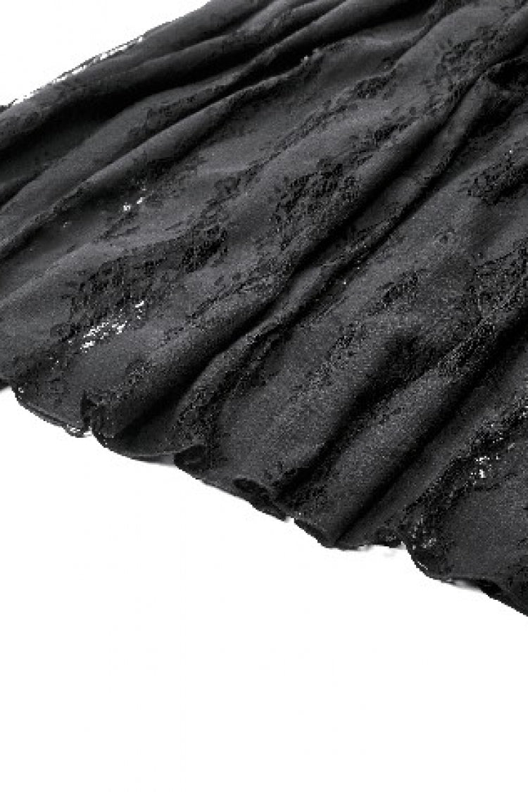 Black Multi-Layered Ruffled Velvet Spliced Lace Lace-Up Women's Gothic Long Skirt - Product - 19