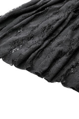 Black Multi-Layered Ruffled Velvet Spliced Lace Lace-Up Women's Gothic Long Skirt - Product - 19