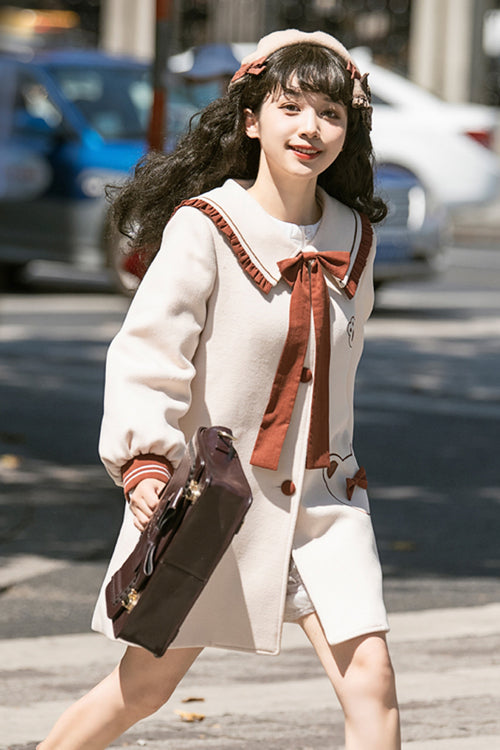 Beige Single Breasted Square Collar Long Sleeved Wool Sweet Lolita Coat - Product - 3