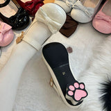 Cute Cat Element Round-Toe Bow Mary Jane Shoes with Cat Paw Heels 7 Colors - White - 4