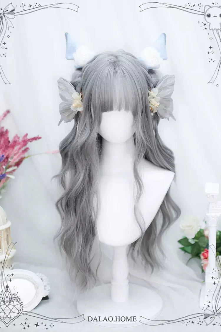 Grey Sweet Lolita Air Bangs Long Curly Wig - Product - 3