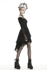 Black Off Shoulder Long Trumpet Puff Sleeves Lace-Up Strappy Mesh Women's Gothic Cocktail Dress - Product - 10
