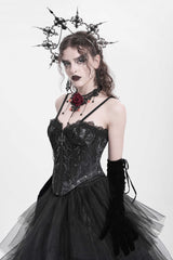 Black Sleeveless Embroidery Lace Chain Women's Gothic Vest - Product - 5