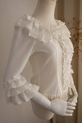 White Half Hime Sleeves Ruffle Lace Sweet Chiffon Princess Lolita Blouse - Product - 5
