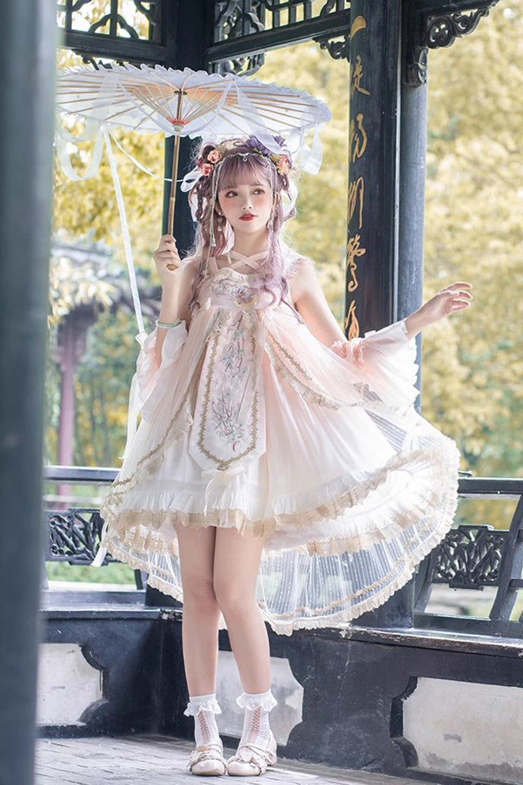 Pink Sleeveless Ruffle Embroidery Sweet Chinese Style Princess Lolita Jsk Dress - Product - 5