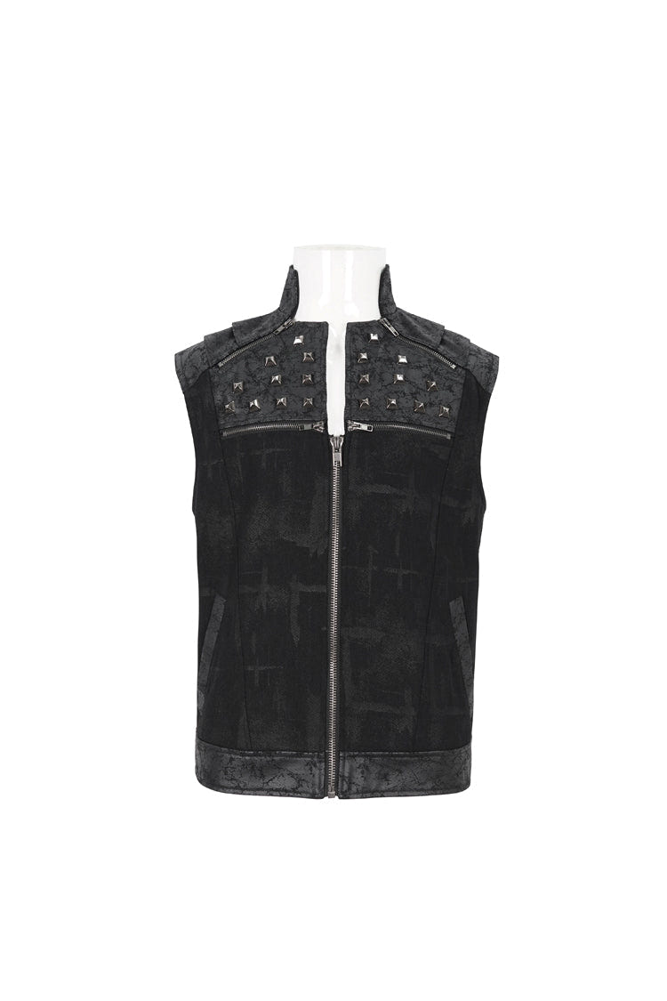 Black Chest Metal Willow Studded Sleeveless Men's Punk Vest - Product - 7