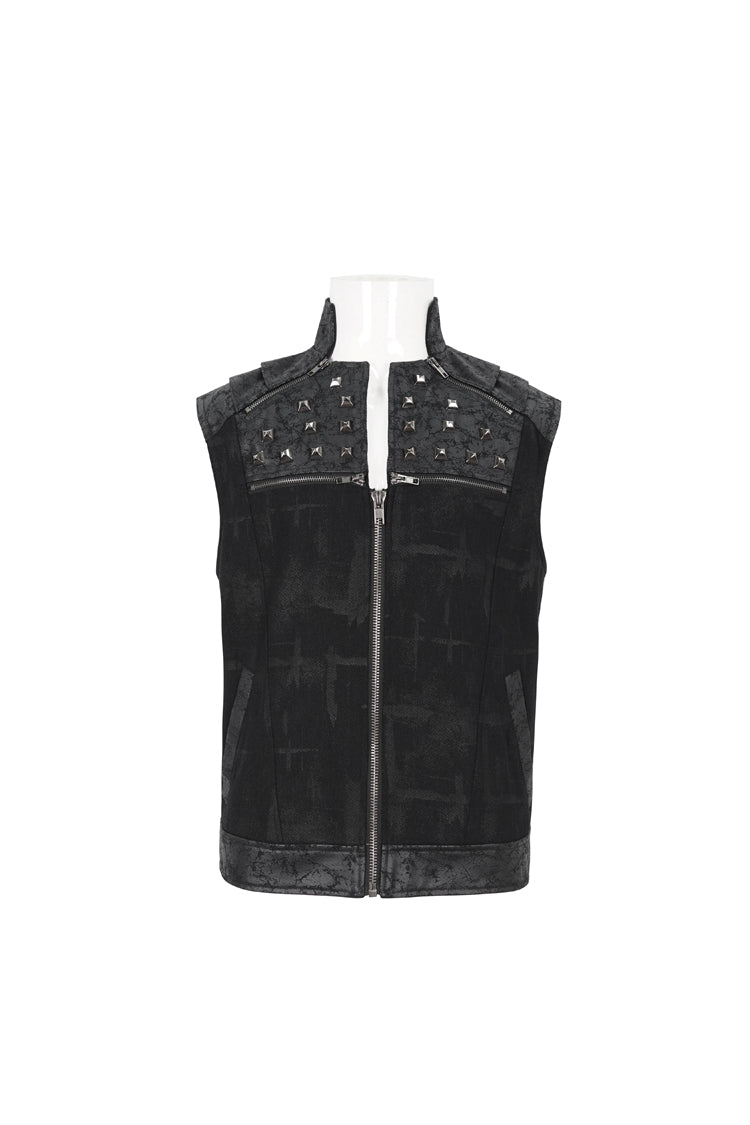 Black Chest Metal Willow Studded Sleeveless Men's Punk Vest - Product - 7