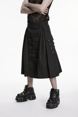 Black Studded Zippered  Big Pockets Pleated Men's Punk Skirt - Product - 8