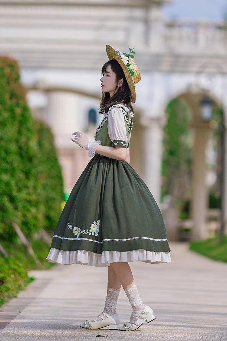 Multi-Color Doll Collar Embroidered Short Sleeves Classic Lolita Dress - Product - 7