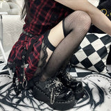 Cracked Black Spider Design Multiple Straps Chain-Decorated Gothic Punk Platform Shoes - Product - 3
