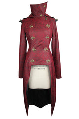 Red Short In Front And Long In Back Punk Long Leather Womens Coat - Product - 7