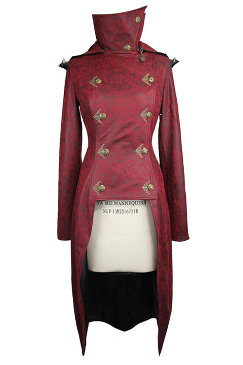Red Short In Front And Long In Back Punk Long Leather Womens Coat - Product - 7