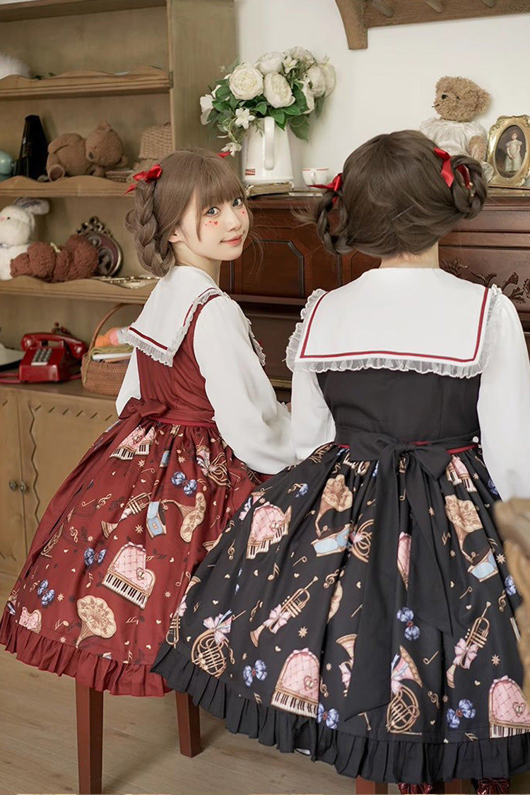 Bear Band Long Sleeves Print Ruffle Bowknot Lace Sweet Elegant Princess (Dress Only) detail view 7