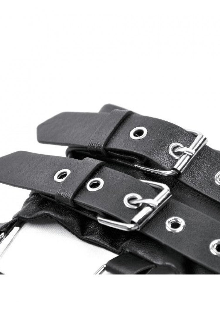 Black Eyelet Buckled Zippered Women's Punk Leather Belt with Side Pouches - Product - 14