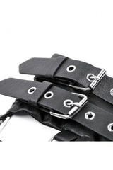 Black Eyelet Buckled Zippered Women's Punk Leather Belt with Side Pouches - Product - 14