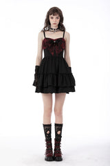 Black/Red Sleeveless Bowknot Lace-Up Double-Layered Frilly Women's Gothic Slip Graduation Dress - Product - 5