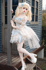[Flowing Light Gift Box] Square Collar Sleeveless Multi-Layered Ruffled Bow Elegant Ballet Sweet Lolita Jsk Dress 6 Colors - Product - 4