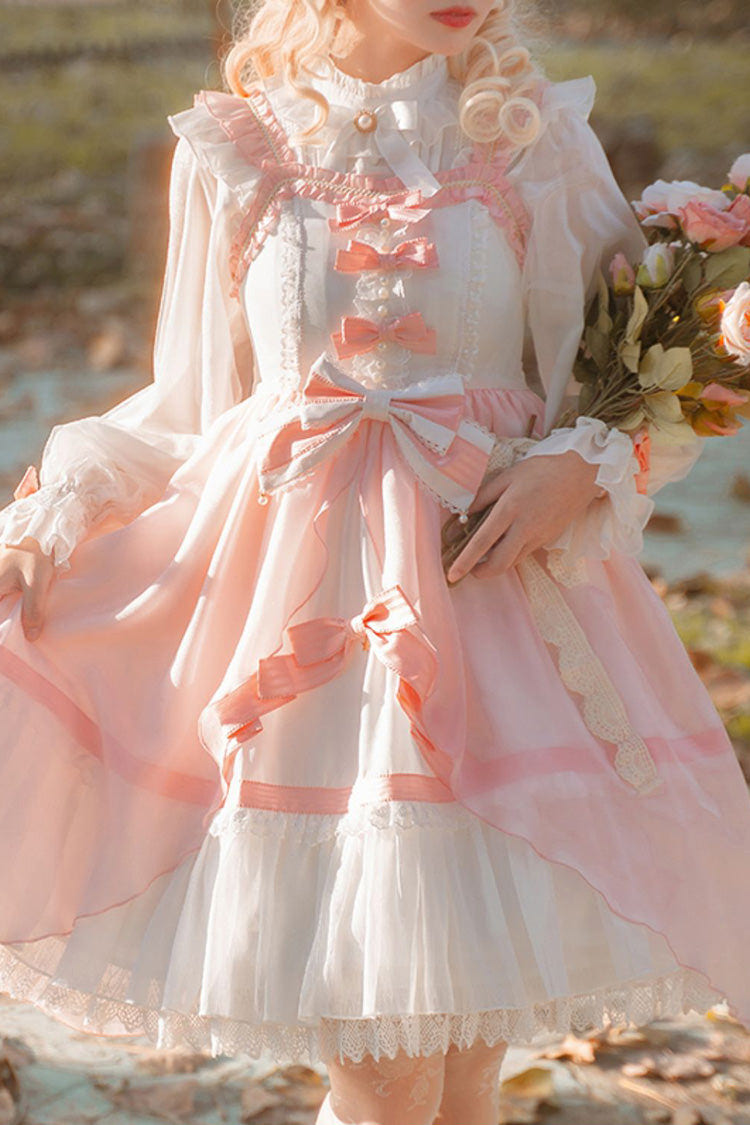Pink Sleeveless Ruffle Cardigan Bowknot Lace Sweet Plus Size Lolita Jsk Dress - Product - 4