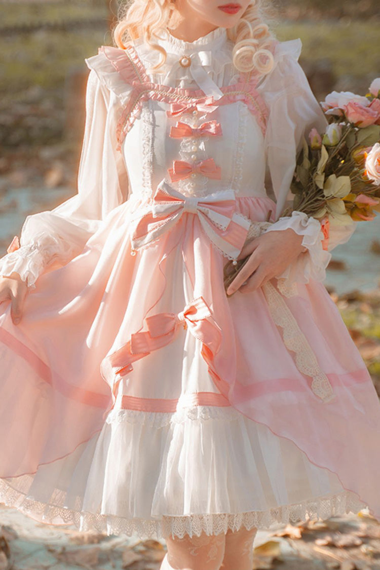 Pink Sleeveless Ruffle Cardigan Bowknot Lace Sweet Plus Size Lolita Jsk Dress - Product - 4