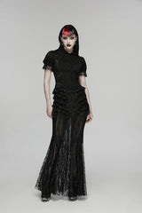 Black Embroidered Spliced Ruffled Lace Slim Mesh Women's Gothic  Mermaid Skirt - Product - 10