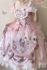 Pink Rabbit Print Square Collar Short Sleeves Ruffle Bowknot Lace Sweet Lolita Dress - Product - 3
