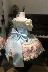 Blue [Sweet Bunny Party] Square Collar Sleeveless Printed Ruffled Bow Sweet Lolita Jsk Dress Set - Product - 4