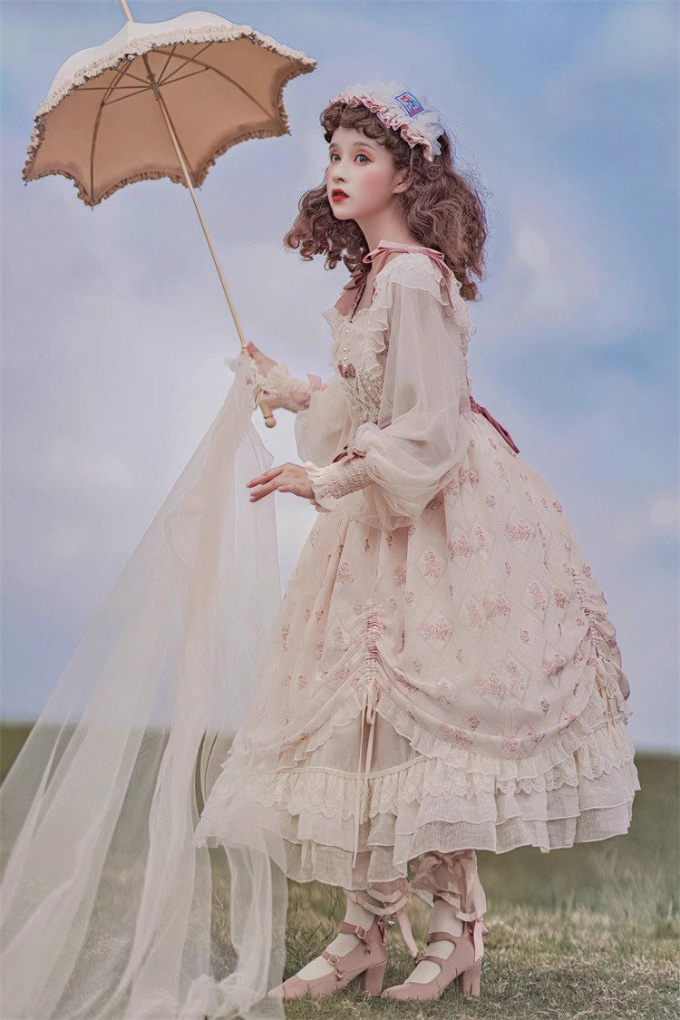 Ivory Time Letter Multi-layer Print Ruffle Bowknot Daily Sweet Elegant Lolita Dress - Product - 14