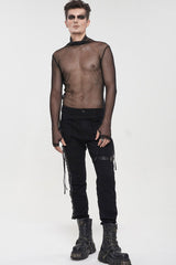 Black Gothic Elasticity Perspective Rhombus Net Yarn Men's Shirt - Product - 4