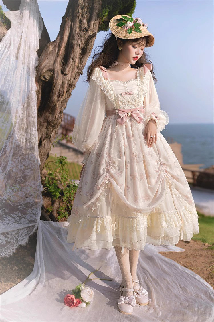 Ivory Time Letter Multi-layer Print Ruffle Bowknot Daily Sweet Elegant Lolita Dress - Product - 6