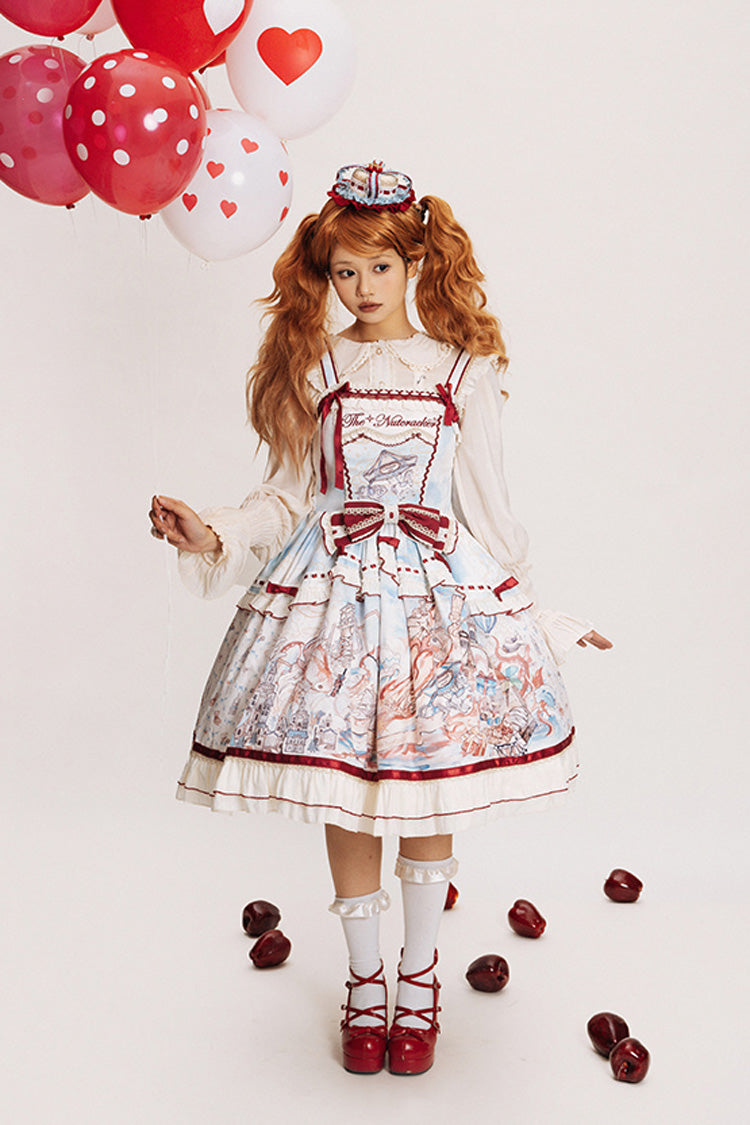 Multi-Color [Nutcracker] Sleeveless Print Ruffle Bowknot Sweet College Style Lolita Jsk Dress - Product - 11