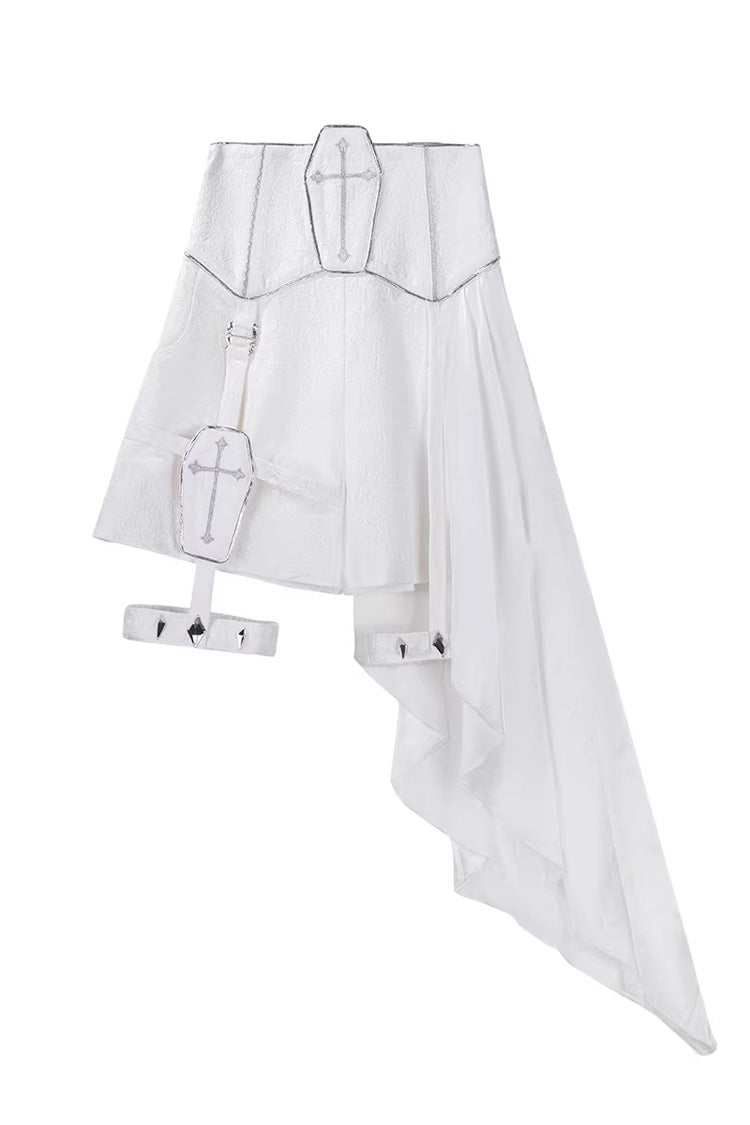 White [Silver-White Sacred Pact] Bow Asymmetric Gothic Prince Palace Ouji Lolita Shorts Coat Four-Piece Set - Shorts - 13