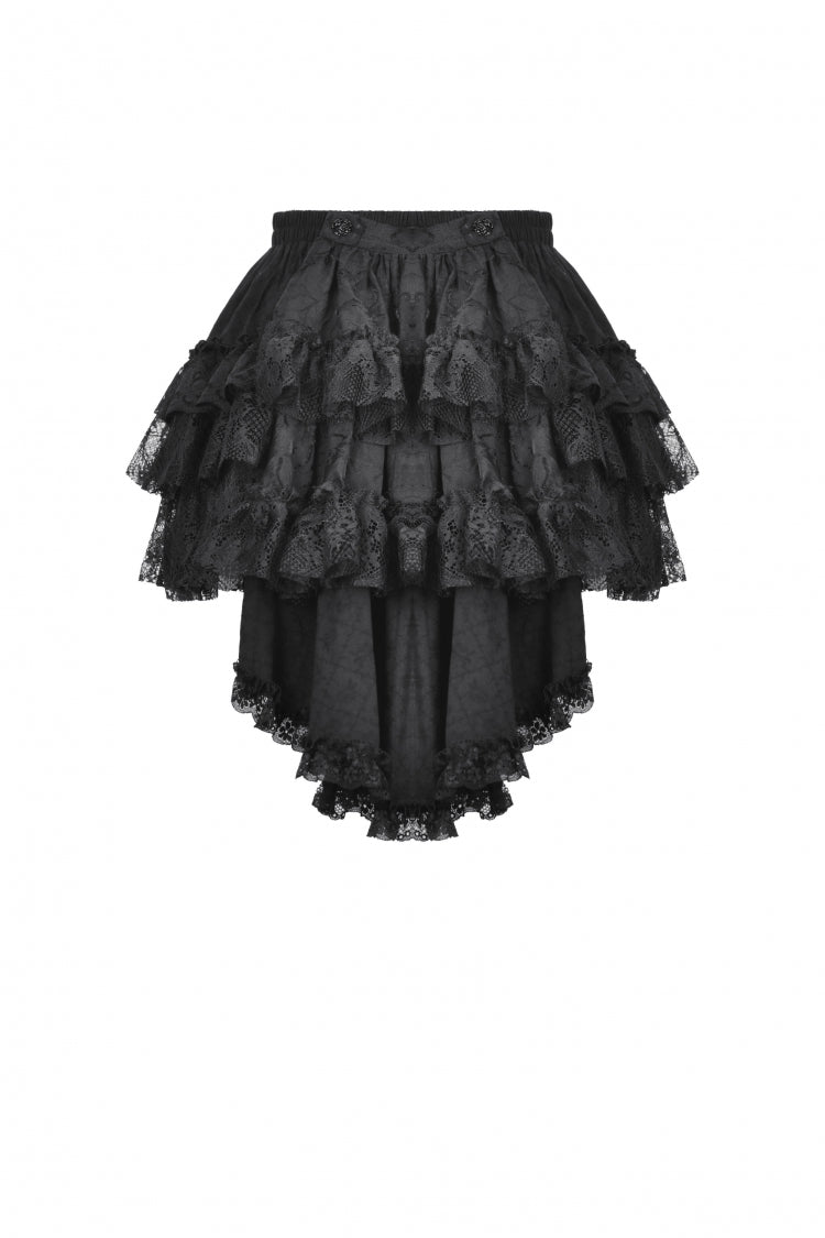 Black Multi-Layered Lace Women's Gothic Puffy Skirt with Detachable Swallow Tail - Product - 12