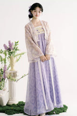 Purple [Lavender Garden] High Waisted Printed Women's Sweet Hanfu Set - Product - 3