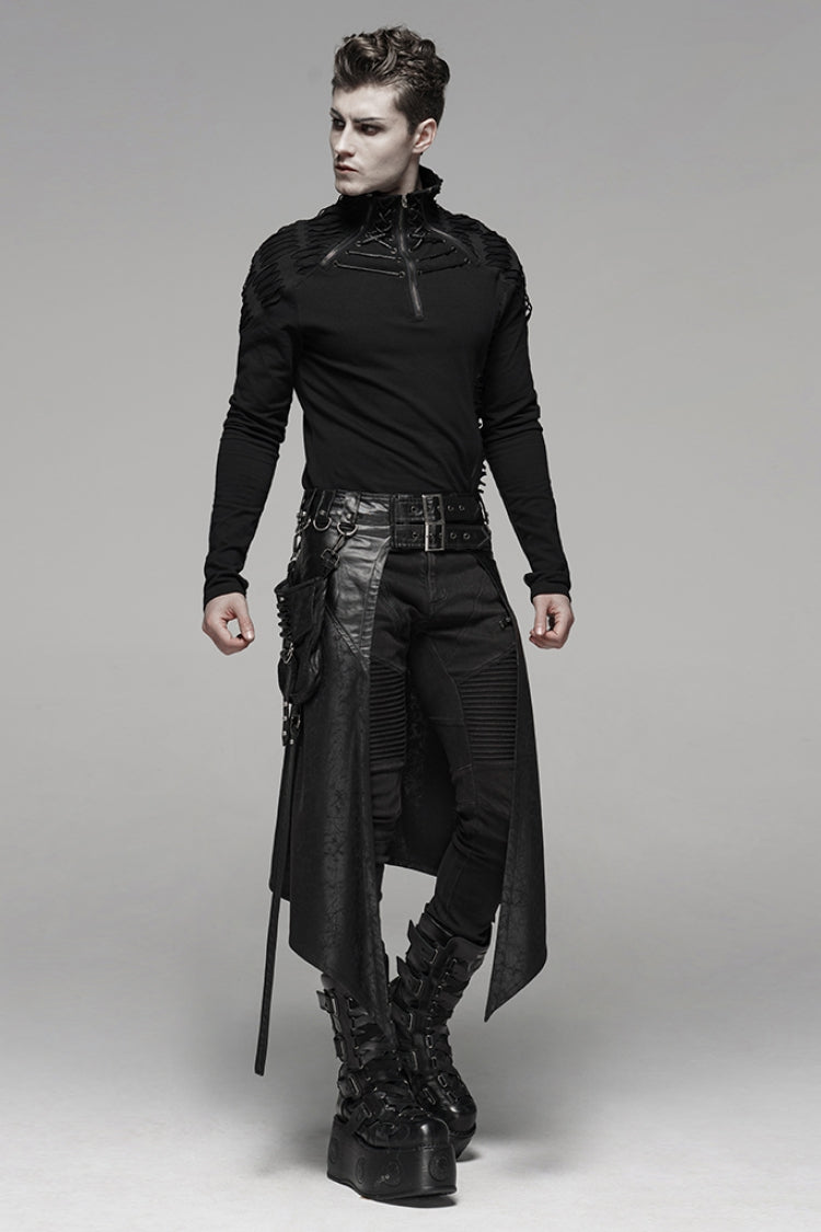 Black Double Layer Metal Buckle Belt Men's Steampunk Skirt - Product - 4