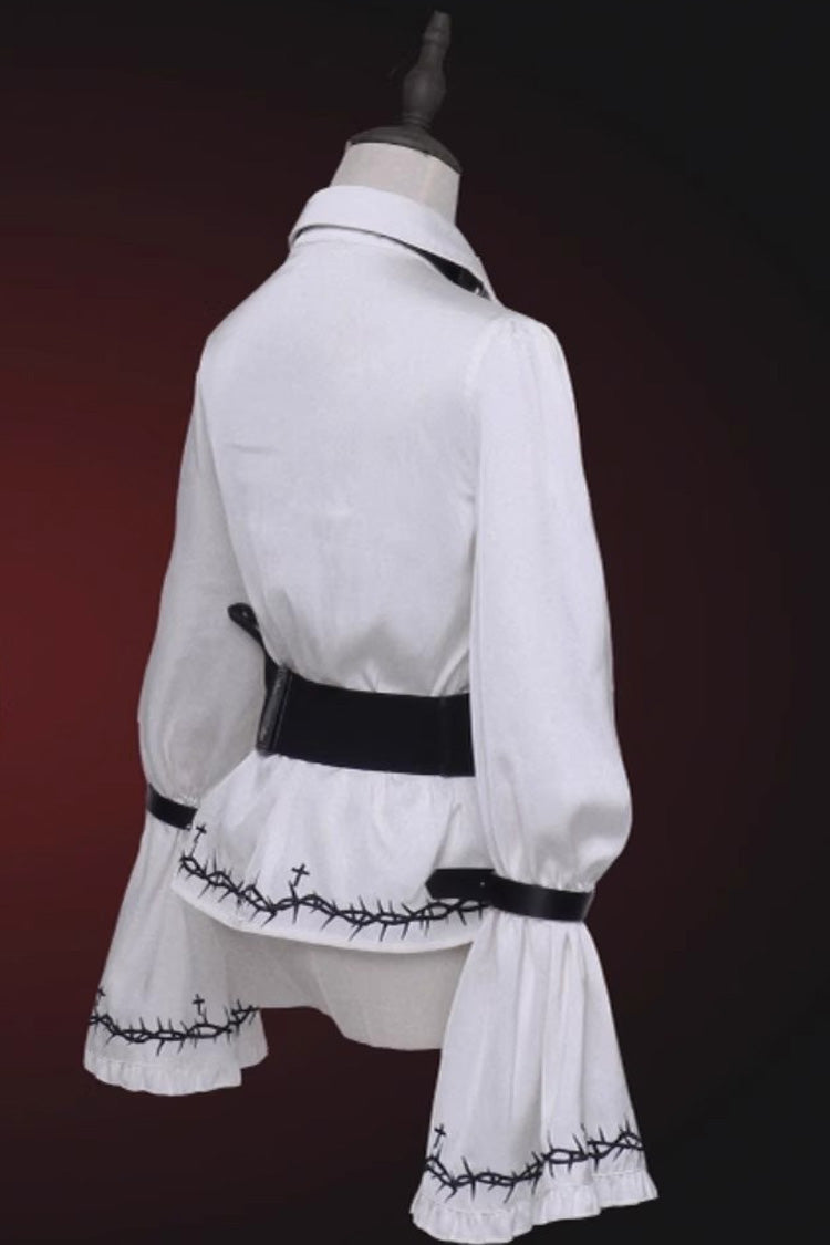 White Stockholm Lover Cross Print Hime Sleeves Gothic Lolita Blouse - Product - 3