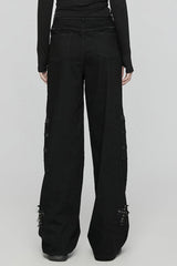 Black Women's Punk Cross Patch Big-pocket Denim Pants - Product - 3