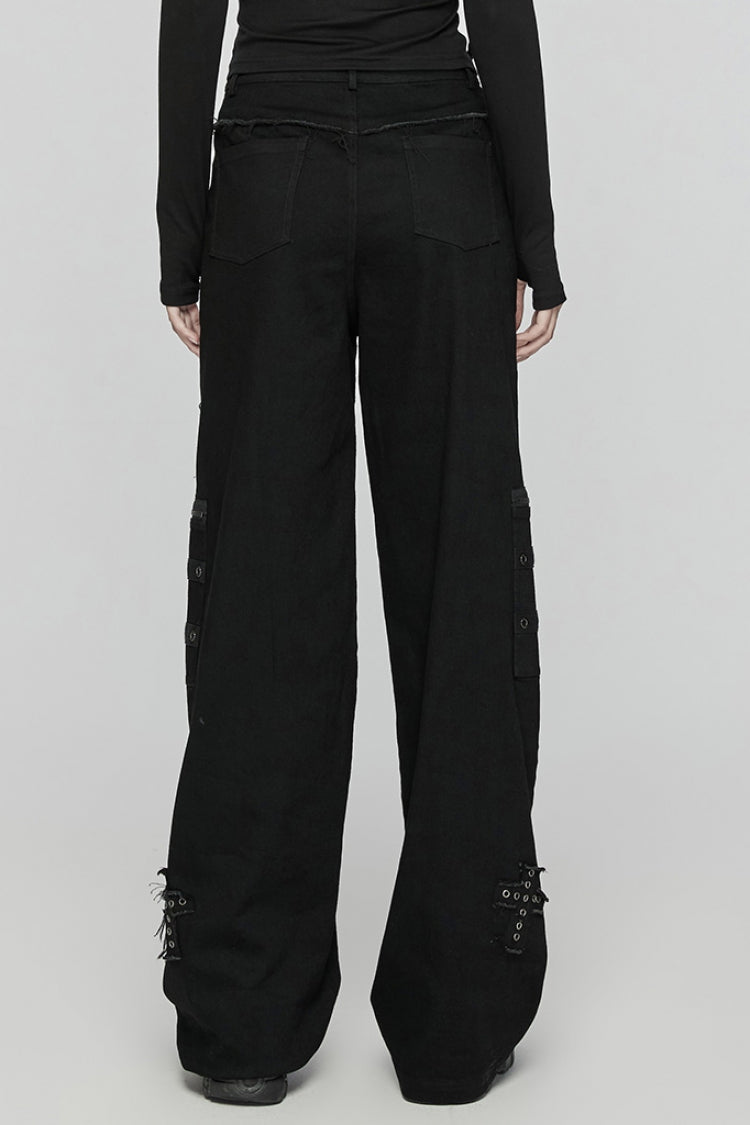 Black Women's Punk Cross Patch Big-pocket Denim Pants - Product - 3