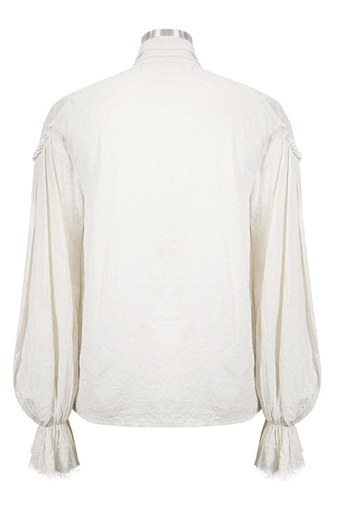 White Straight Collar Puff Sleeve Jacquard Mens Punk Blouse - Product - 6