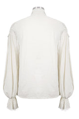 White Straight Collar Puff Sleeve Jacquard Mens Punk Blouse - Product - 6