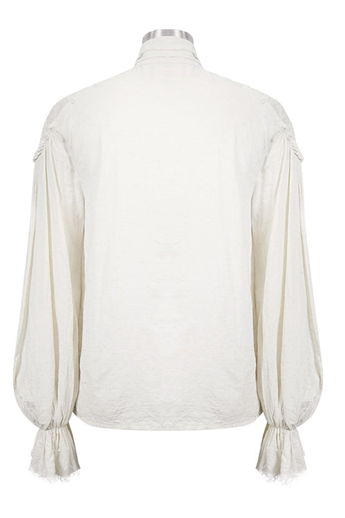White Straight Collar Puff Sleeve Jacquard Mens Punk Blouse - Product - 6