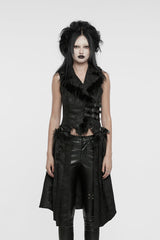 Black V Collar Sleeveless Jacquard Detachable Lace-Up Women's Gothic Vest - Black - 1