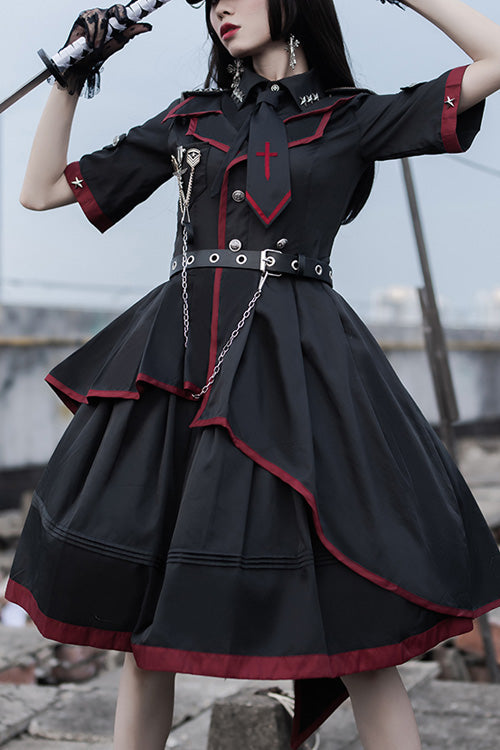 Black Military Style JK Set Irregular Gothic Lolita Dress - Black - 1