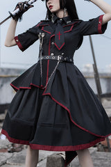 Black Military Style JK Set Irregular Gothic Lolita Dress - Black - 1