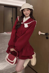 Red [Berry Champagne] Doll Collar Long Sleeves Double-Layered Ruffled Sweet Princess Lolita Wool-blend Coat - Product - 5