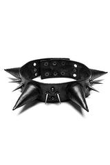 Black Cracked Leather Metal Nail Decoration Men's Steampunk Pointed Choker - Black - 1