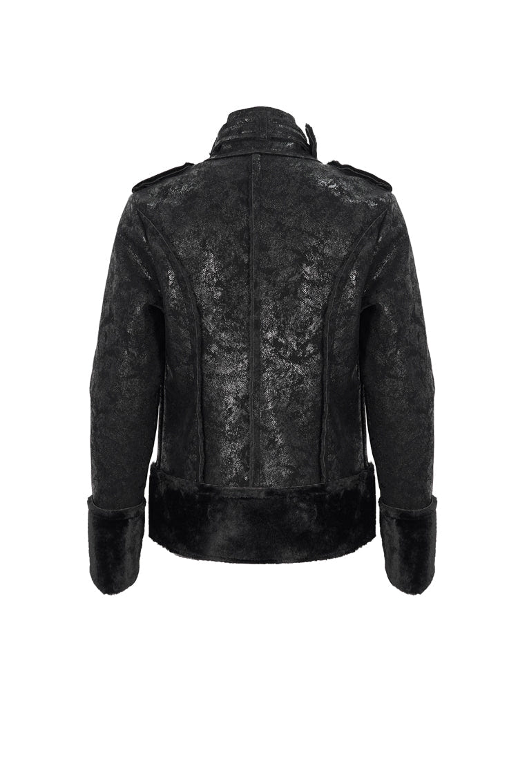 Black Five Pointed Star Decoration Retro Suede Short Plush Men's Punk Coat - Product - 8
